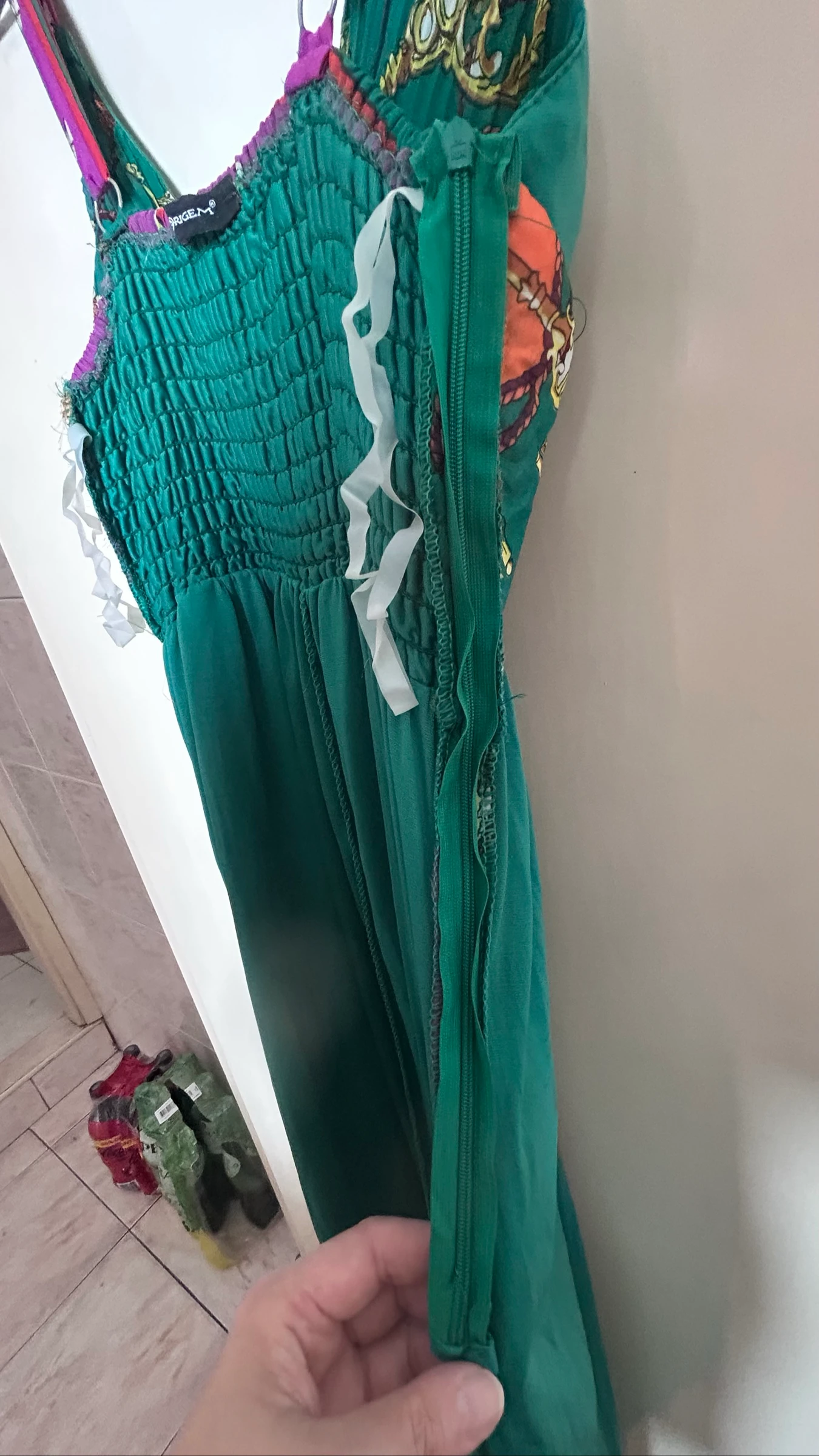 Long Green Origin Printed Dress with Appliqués | One Size (fits 36/38) – photo 14
